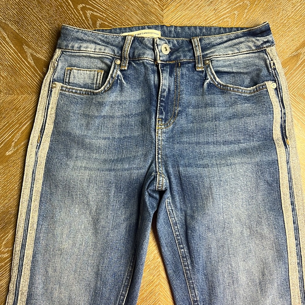 ANTHROPOLOGIE Pilcro & The Letterpress Silver Glitter Side Stripe Jeans - Picture 3 of 9